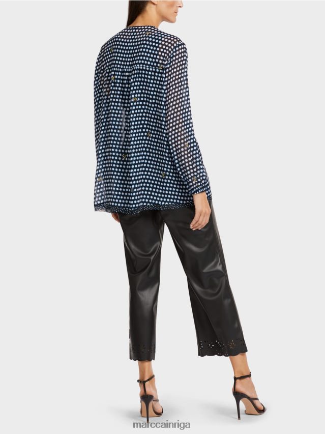 apģērbs melns VRBHXD989 Marc Cain viskozes blūze ar punktu un bites motīvu