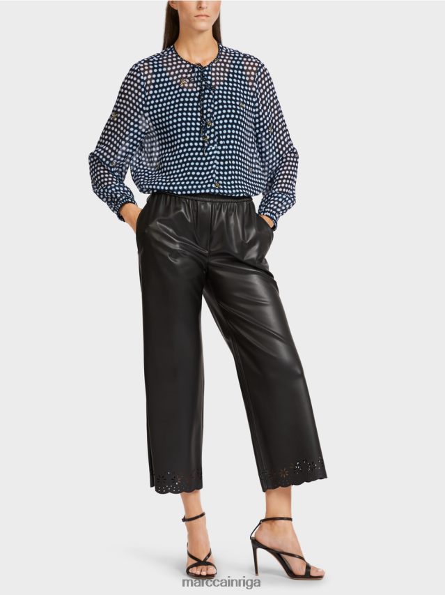 apģērbs melns VRBHXD989 Marc Cain viskozes blūze ar punktu un bites motīvu