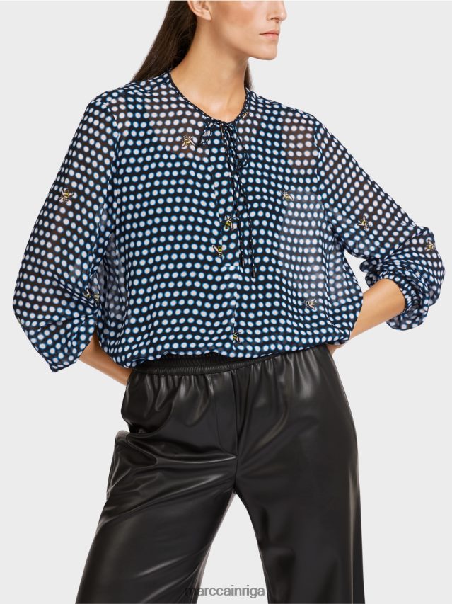 apģērbs melns VRBHXD989 Marc Cain viskozes blūze ar punktu un bites motīvu