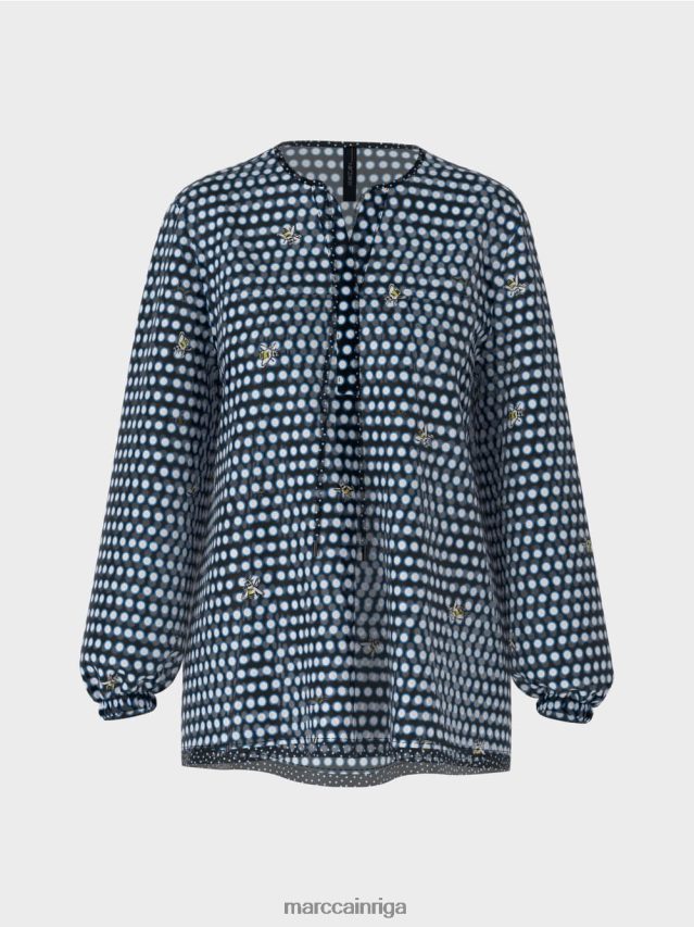 apģērbs melns VRBHXD989 Marc Cain viskozes blūze ar punktu un bites motīvu