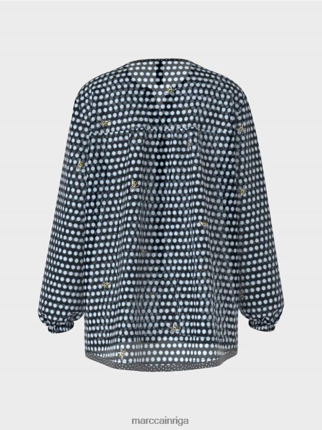 apģērbs melns VRBHXD989 Marc Cain viskozes blūze ar punktu un bites motīvu