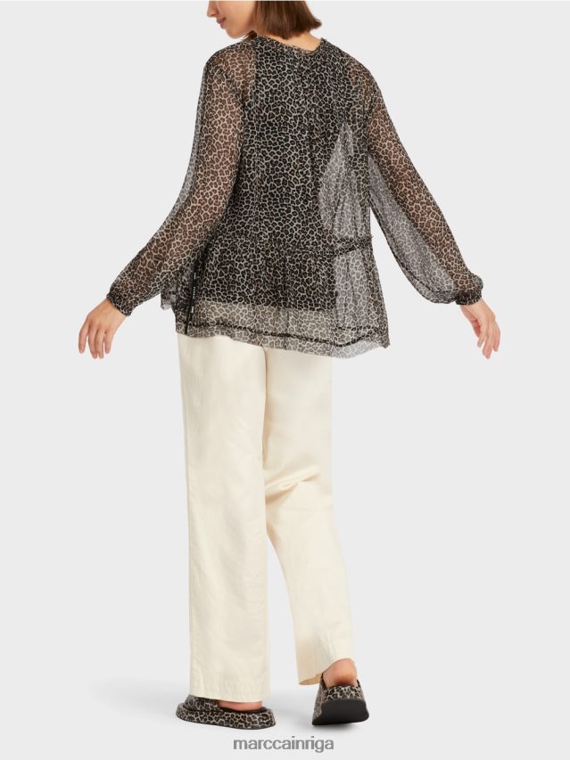 apģērbs pūderkrēms VRBHXD979 Marc Cain lielizmēra viskozes tops ar leoparda apdruku
