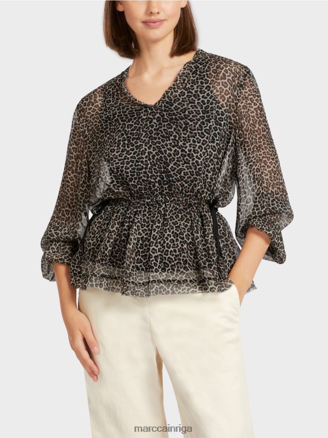apģērbs pūderkrēms VRBHXD979 Marc Cain lielizmēra viskozes tops ar leoparda apdruku