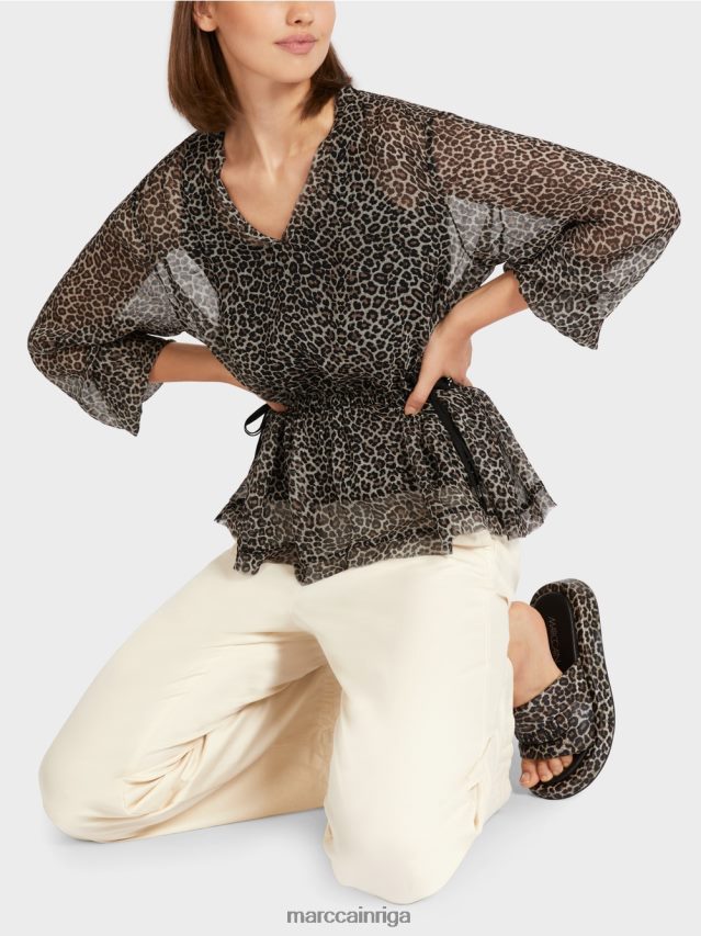 apģērbs pūderkrēms VRBHXD979 Marc Cain lielizmēra viskozes tops ar leoparda apdruku