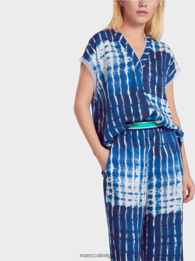 apģērbs pusnakts zils VRBHXD921 Marc Cain svītraina dizaina batikas blūze