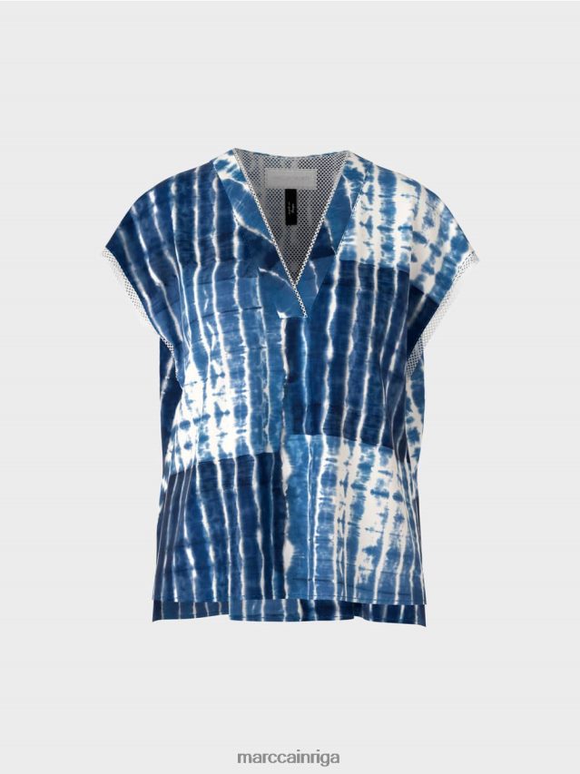 apģērbs pusnakts zils VRBHXD921 Marc Cain svītraina dizaina batikas blūze