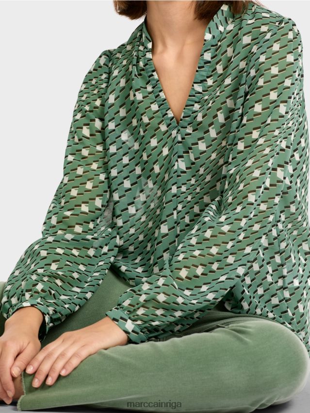 apģērbs sūnu zaļa VRBHXD1000 Marc Cain blūze ģeometriskā rakstā