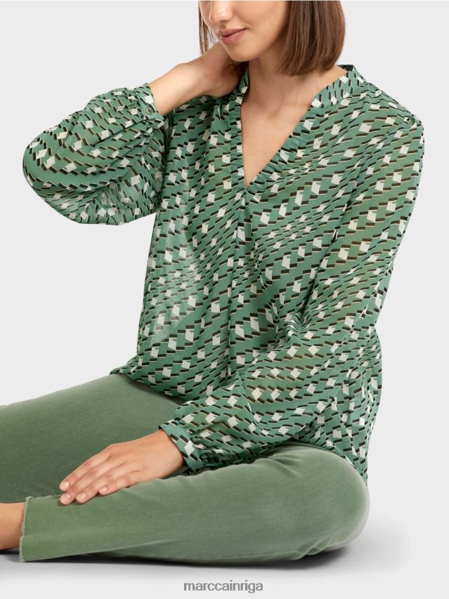 apģērbs sūnu zaļa VRBHXD1000 Marc Cain blūze ģeometriskā rakstā