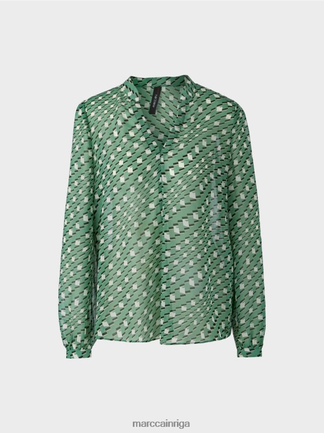apģērbs sūnu zaļa VRBHXD1000 Marc Cain blūze ģeometriskā rakstā