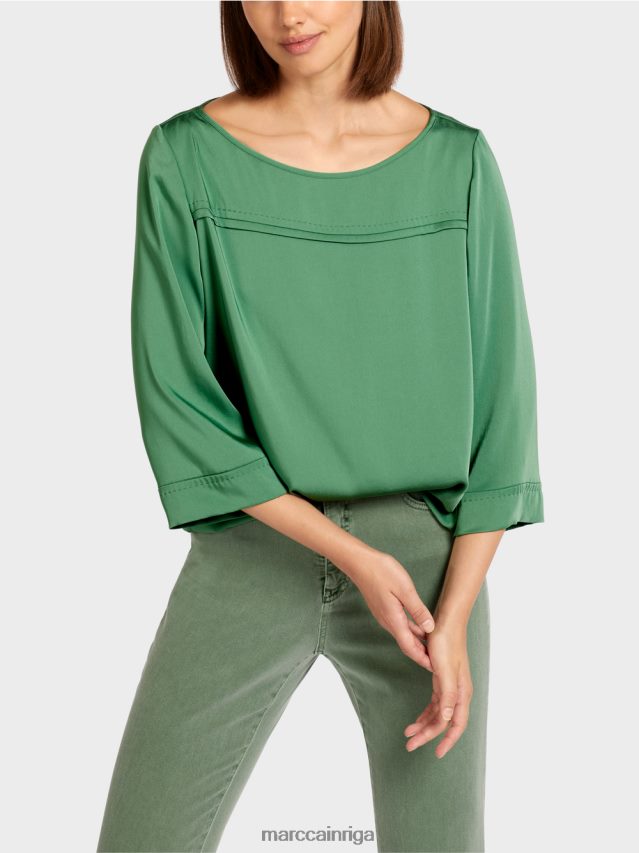 apģērbs sūnu zaļa VRBHXD1002 Marc Cain blūzes stila tops ar laivveida kakla izgriezumu