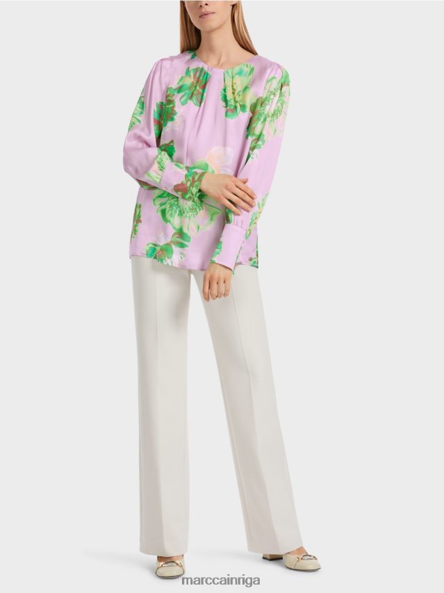 apģērbs spilgta lavanda VRBHXD842 Marc Cain blūze ar kroku apaļu kaklu