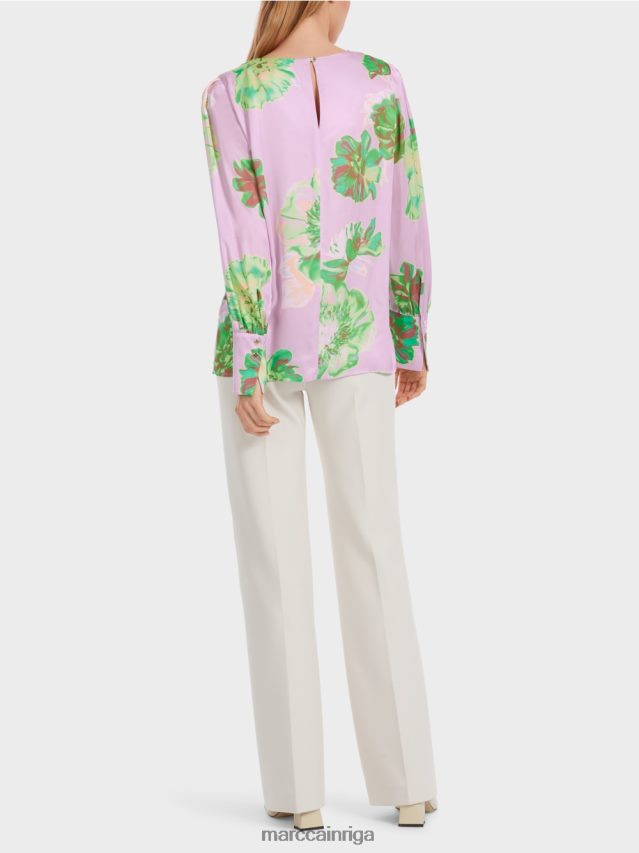 apģērbs spilgta lavanda VRBHXD842 Marc Cain blūze ar kroku apaļu kaklu