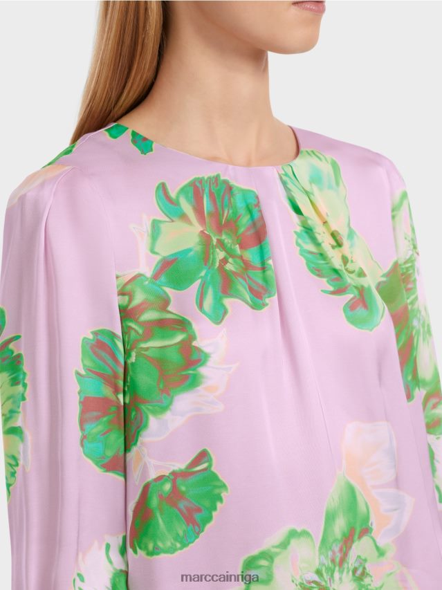 apģērbs spilgta lavanda VRBHXD842 Marc Cain blūze ar kroku apaļu kaklu