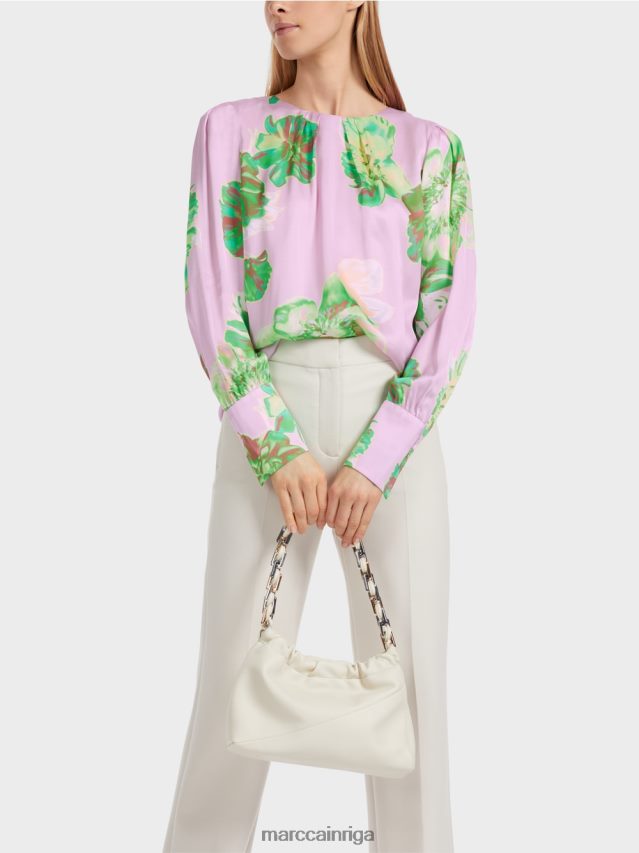 apģērbs spilgta lavanda VRBHXD842 Marc Cain blūze ar kroku apaļu kaklu