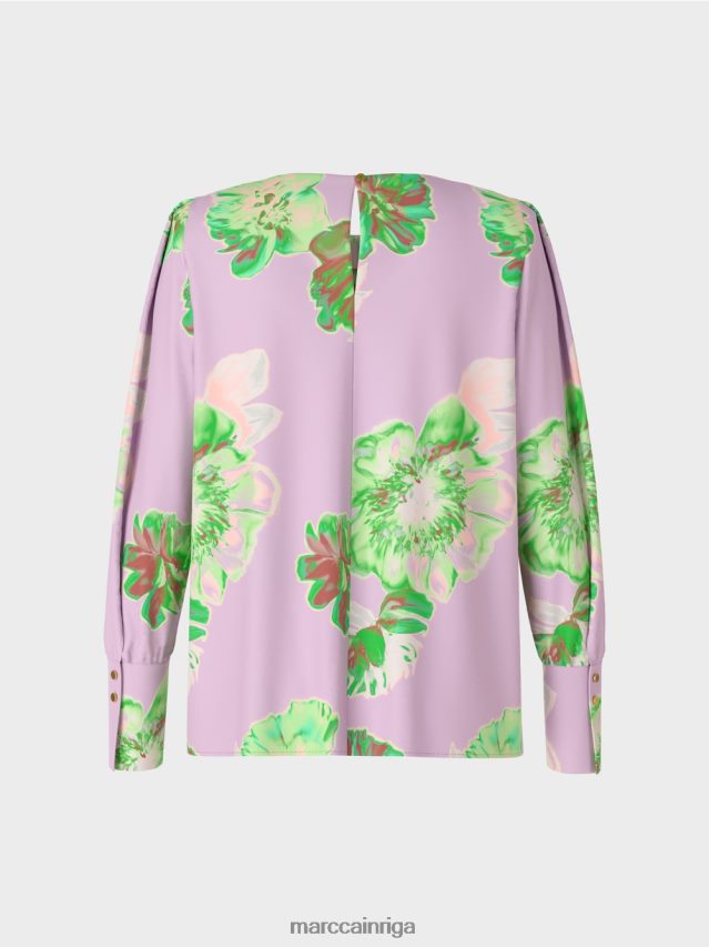 apģērbs spilgta lavanda VRBHXD842 Marc Cain blūze ar kroku apaļu kaklu