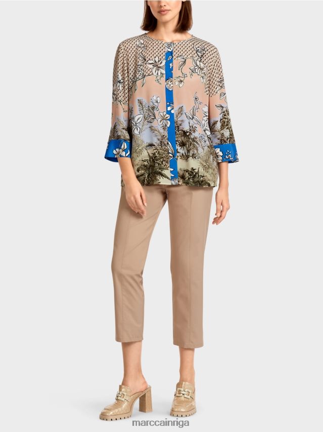 apģērbs spilgts iedegums VRBHXD966 Marc Cain elegants blūzes stila tops ar dažādu rakstu kombināciju