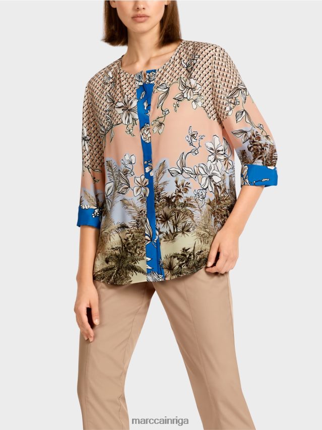 apģērbs spilgts iedegums VRBHXD966 Marc Cain elegants blūzes stila tops ar dažādu rakstu kombināciju