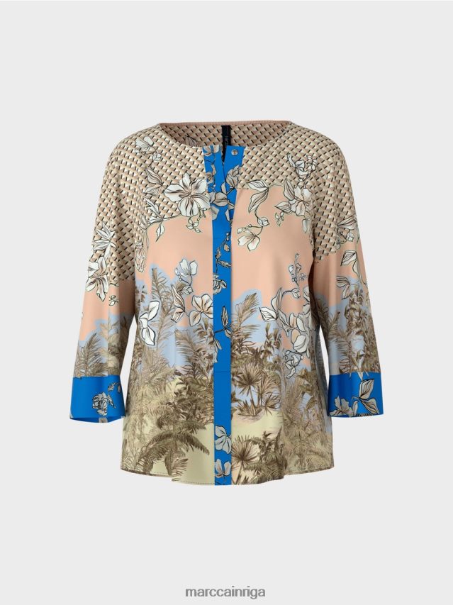 apģērbs spilgts iedegums VRBHXD966 Marc Cain elegants blūzes stila tops ar dažādu rakstu kombināciju