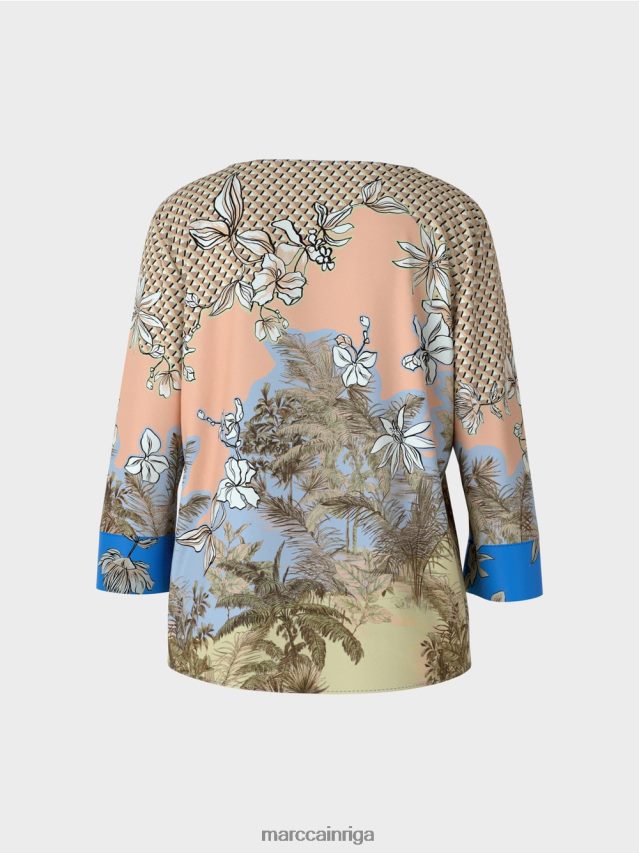 apģērbs spilgts iedegums VRBHXD966 Marc Cain elegants blūzes stila tops ar dažādu rakstu kombināciju