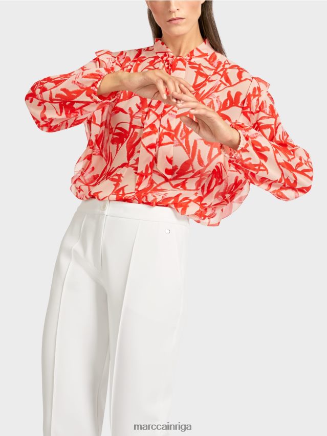 apģērbs spilgts iedegums VRBHXD973 Marc Cain volānveida blūze ar ziedu apdruku