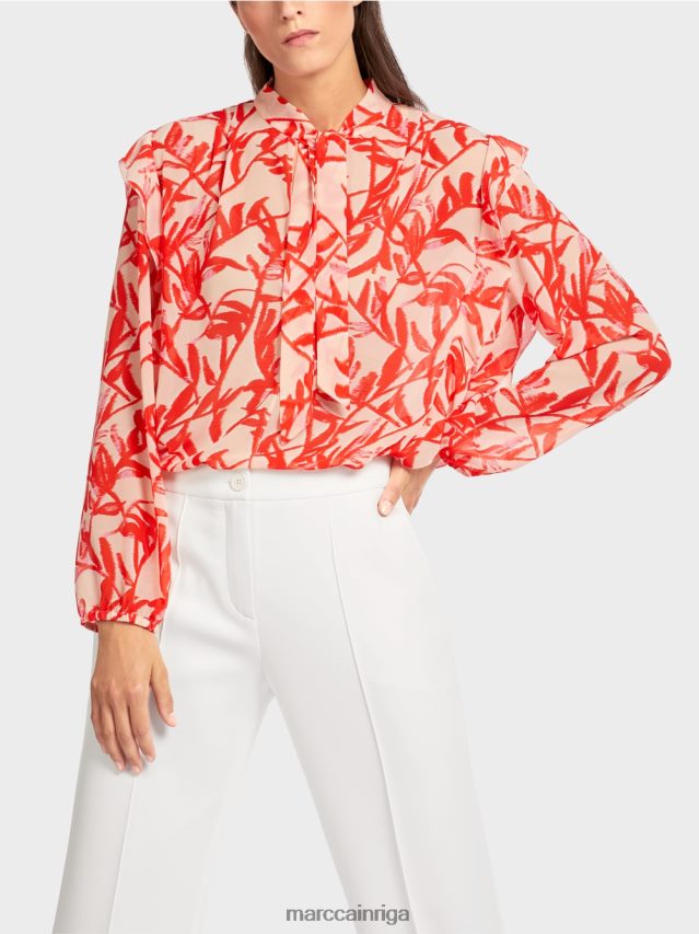 apģērbs spilgts iedegums VRBHXD973 Marc Cain volānveida blūze ar ziedu apdruku