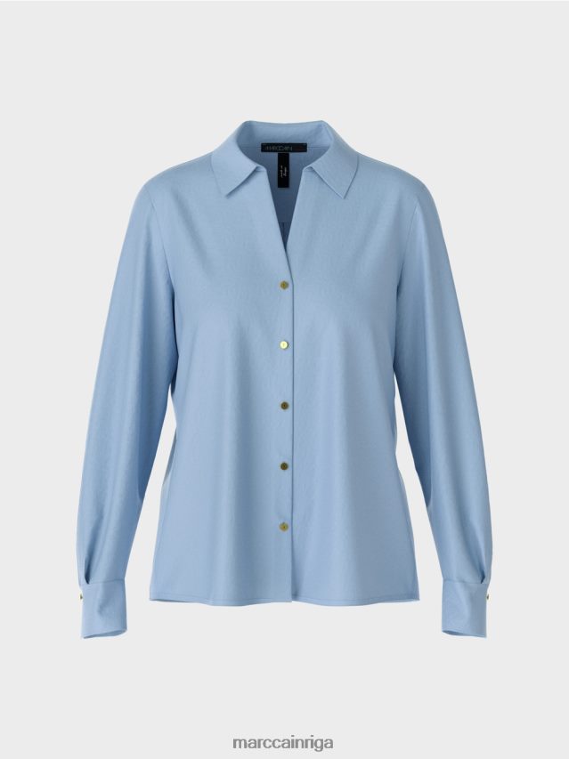 apģērbs tumšas vasaras debesis VRBHXD859 Marc Cain klasiska kreklblūze ar v-veida kakla izgriezumu