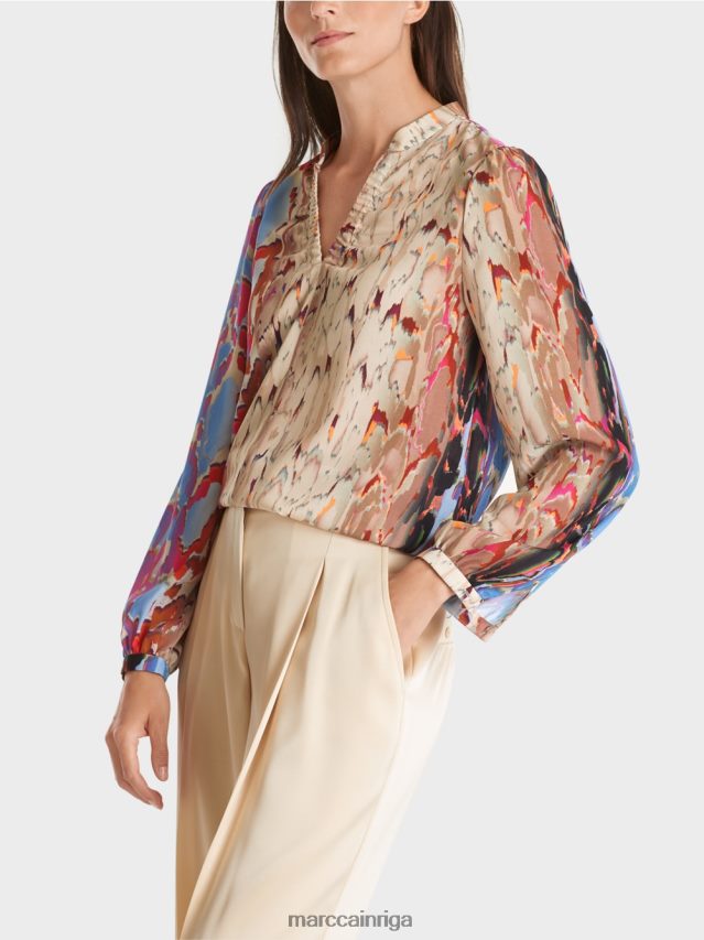 apģērbs tumšas vasaras debesis VRBHXD864 Marc Cain blūze ar apdruku maisījumu