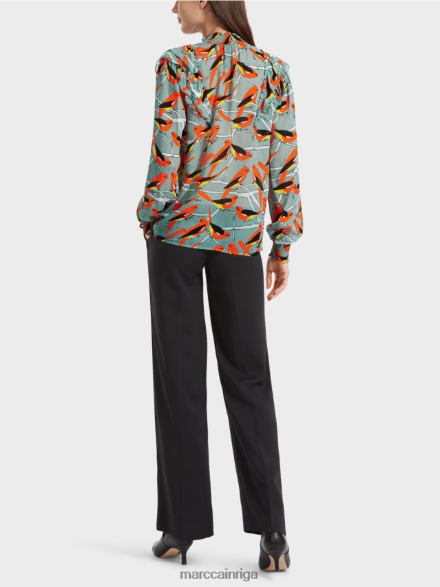 apģērbs tumši debeszils VRBHXD879 Marc Cain rotaļīga blūze ar putnu dizainu