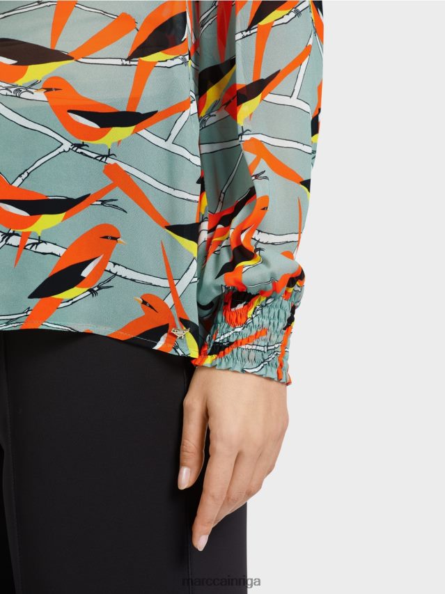 apģērbs tumši debeszils VRBHXD879 Marc Cain rotaļīga blūze ar putnu dizainu