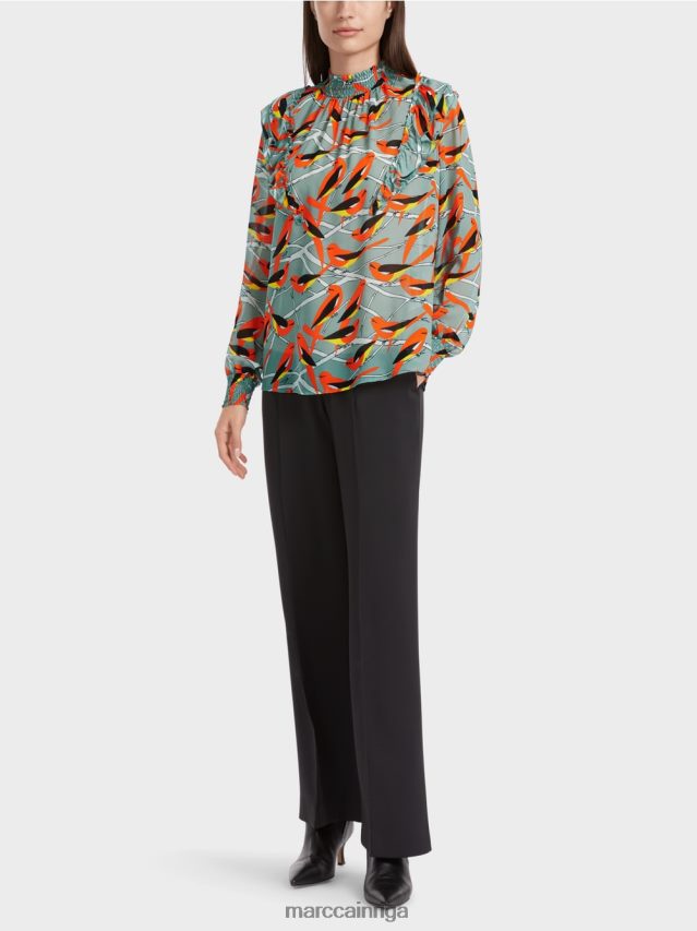 apģērbs tumši debeszils VRBHXD879 Marc Cain rotaļīga blūze ar putnu dizainu