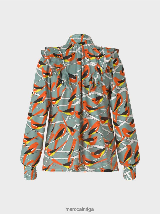 apģērbs tumši debeszils VRBHXD879 Marc Cain rotaļīga blūze ar putnu dizainu