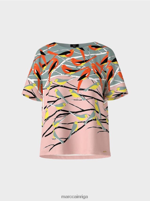 apģērbs tumši debeszils VRBHXD886 Marc Cain putnu dizaina vasaras blūze