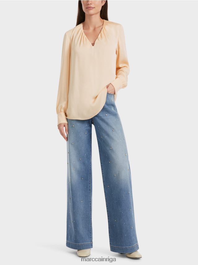 apģērbs tumšs krēms VRBHXD854 Marc Cain ikdienišķa blūze ar v veida kakla izgriezumu