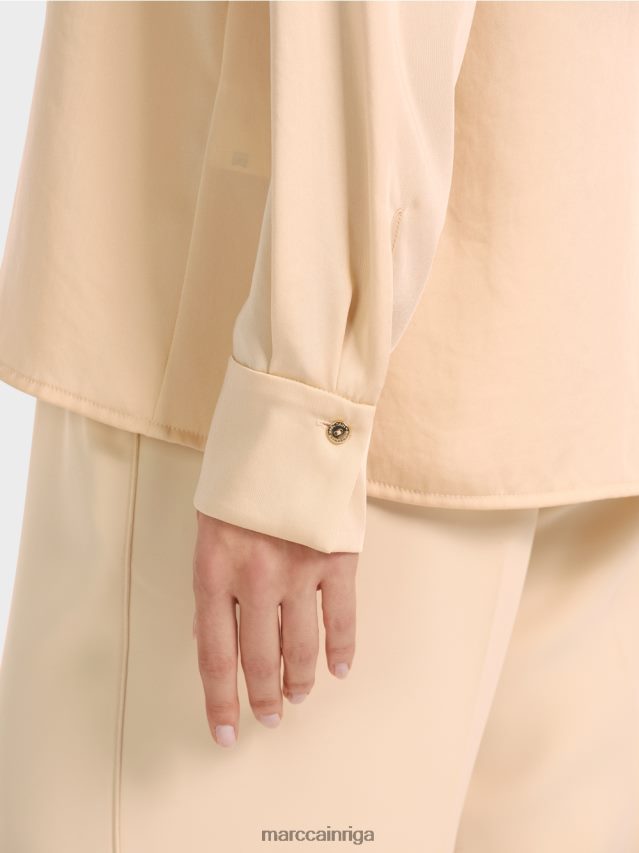 apģērbs tumšs krēms VRBHXD856 Marc Cain klasiska kreklblūze ar v-veida kakla izgriezumu