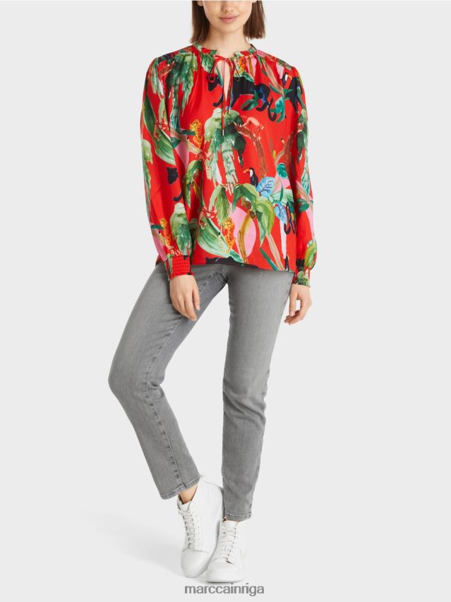 apģērbs uguns sarkans VRBHXD926 Marc Cain blūze ar džungļu apdruku