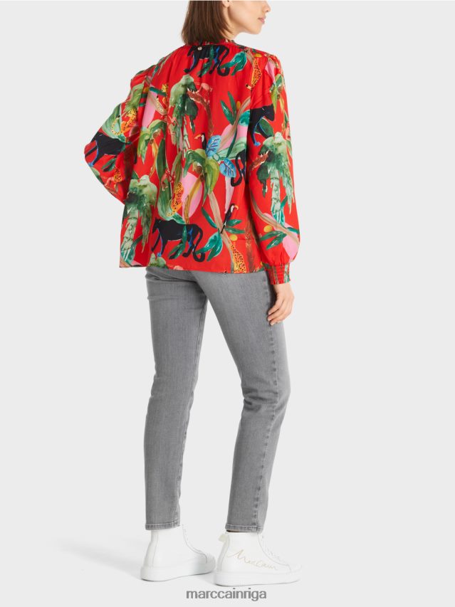 apģērbs uguns sarkans VRBHXD926 Marc Cain blūze ar džungļu apdruku