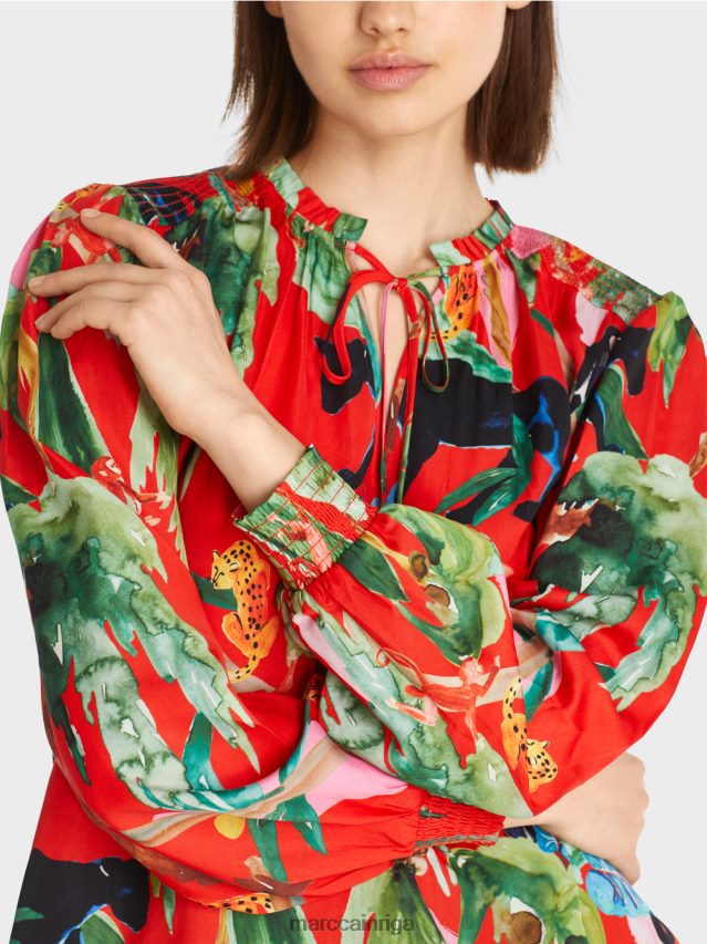 apģērbs uguns sarkans VRBHXD926 Marc Cain blūze ar džungļu apdruku
