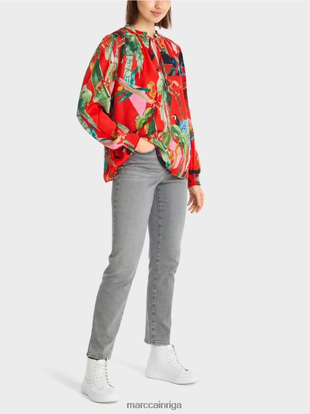 apģērbs uguns sarkans VRBHXD926 Marc Cain blūze ar džungļu apdruku