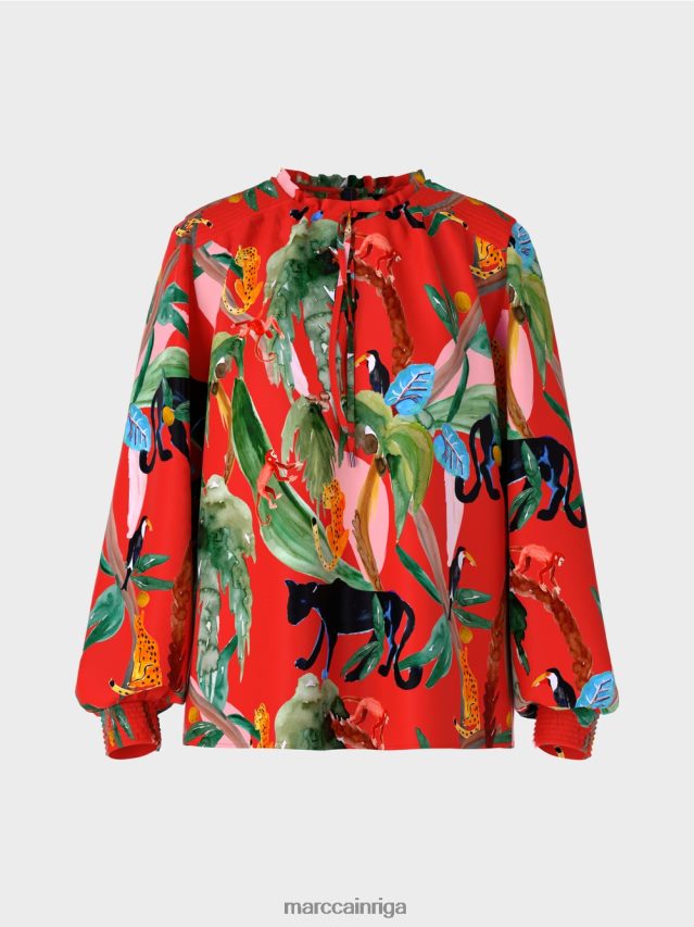 apģērbs uguns sarkans VRBHXD926 Marc Cain blūze ar džungļu apdruku