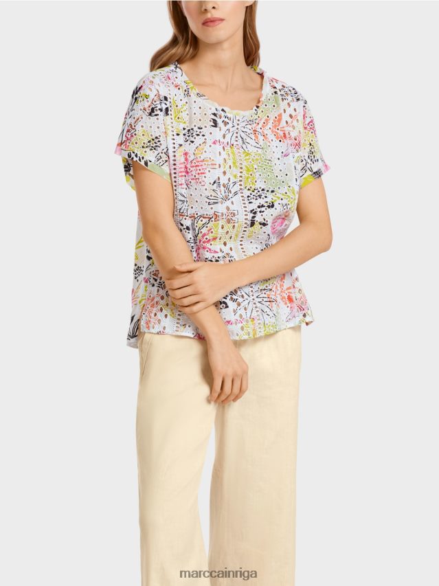 apģērbs viegla limeade VRBHXD932 Marc Cain krāsaina blūze ar broderie anglaise