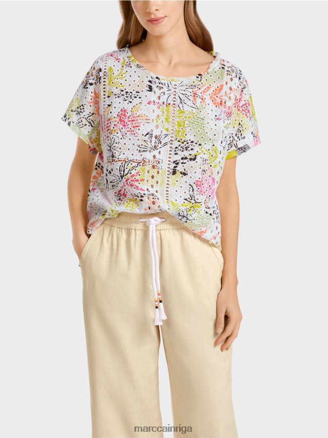 apģērbs viegla limeade VRBHXD932 Marc Cain krāsaina blūze ar broderie anglaise