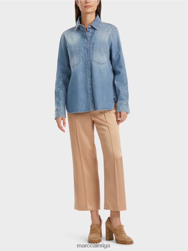 apģērbs vintage zils VRBHXD860 Marc Cain blūze ar pērlīšu izšuvumu.