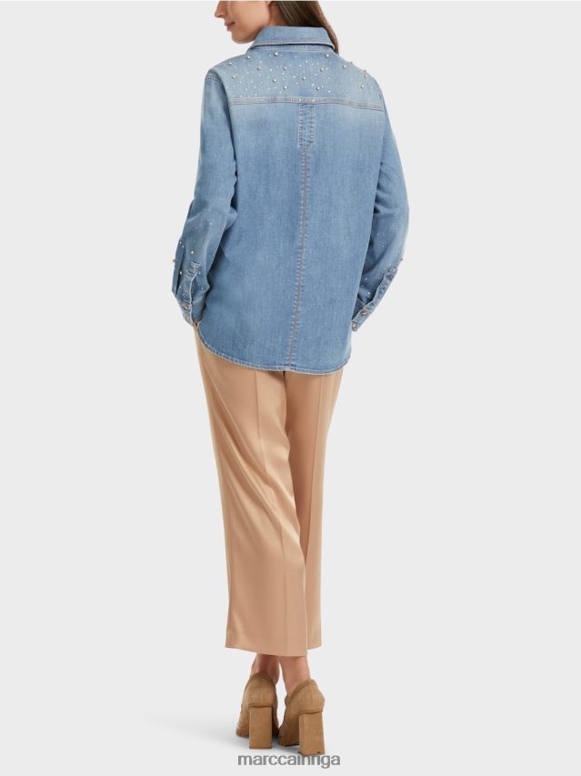 apģērbs vintage zils VRBHXD860 Marc Cain blūze ar pērlīšu izšuvumu.