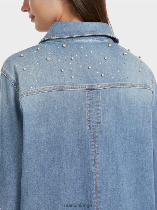 apģērbs vintage zils VRBHXD860 Marc Cain blūze ar pērlīšu izšuvumu.