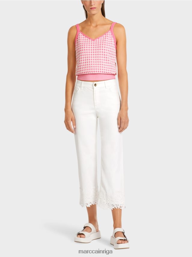 apģērbs gandrīz balts VRBHXD807 Marc Cain "pārdomājiet kopā" ​​dekoratīvās apakšmalas džinsus