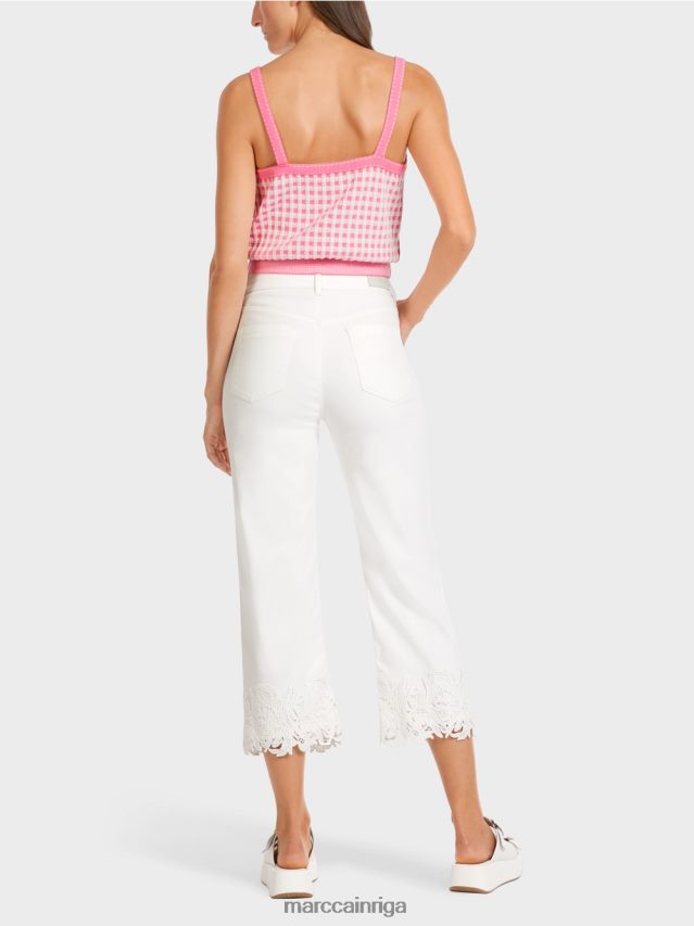 apģērbs gandrīz balts VRBHXD807 Marc Cain \"pārdomājiet kopā\" ​​dekoratīvās apakšmalas džinsus