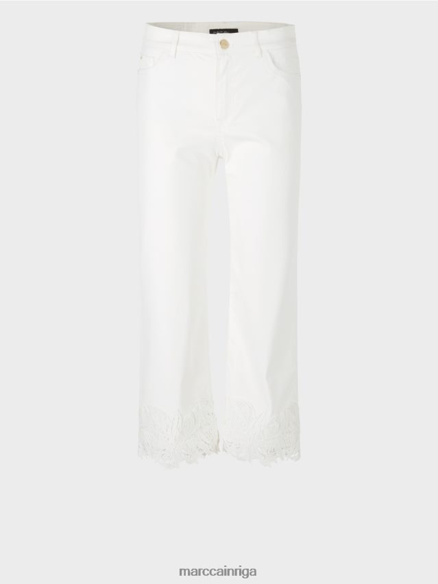 apģērbs gandrīz balts VRBHXD807 Marc Cain \"pārdomājiet kopā\" ​​dekoratīvās apakšmalas džinsus
