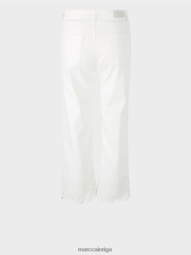 apģērbs gandrīz balts VRBHXD807 Marc Cain \"pārdomājiet kopā\" ​​dekoratīvās apakšmalas džinsus
