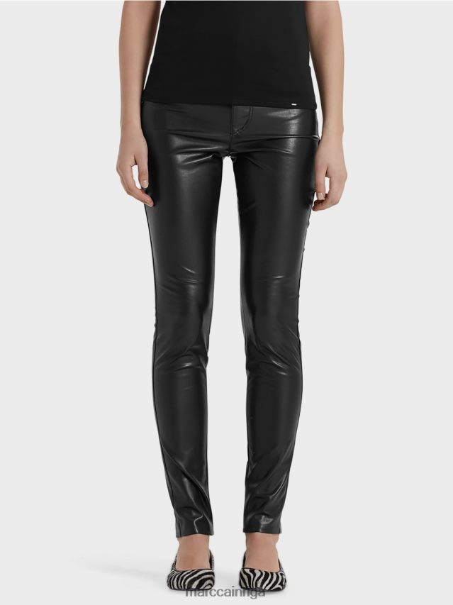 apģērbs melns VRBHXD831 Marc Cain drenāžas bikses no mākslīgās ādas