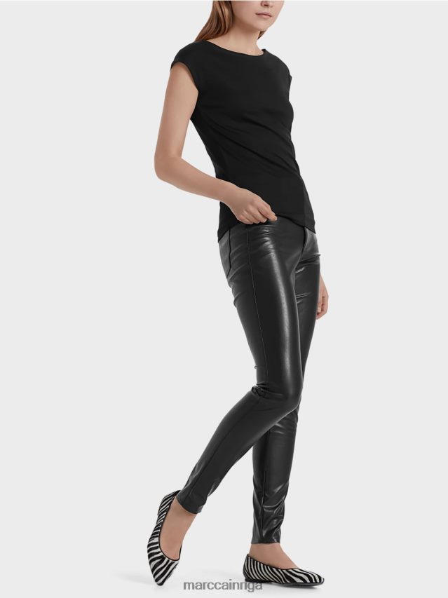 apģērbs melns VRBHXD831 Marc Cain drenāžas bikses no mākslīgās ādas